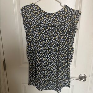 LOFT Black and Yellow Lemon Print Blouse